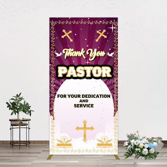 Lofaris Purple Sun Rays Cross Thank You Pastor Rectangle Backdrop