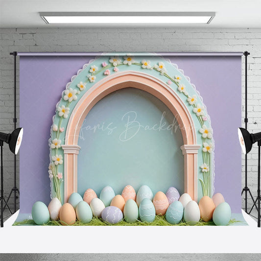 Lofaris Purple Wall Green Floral Arch Eggs Easter Backdrop