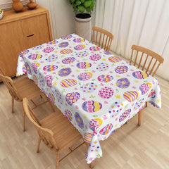 Lofaris Purple Yellow Patterned Egg Rectangle Tablecloth Colorful Easter Holiday Table Cover Spring Party Home Decor