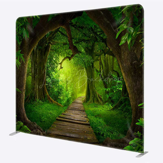 Lofaris Quiet Forest Trail Green Square Tension Backdrop