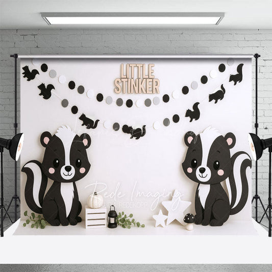 Lofaris Raccoon Little Stinker White Wall Cake Smash Backdrop