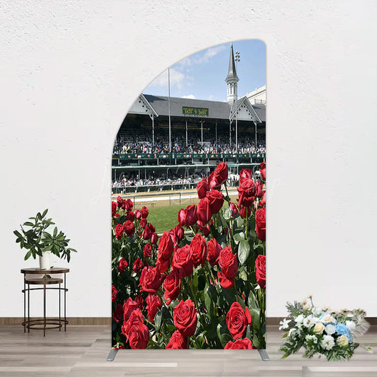 Lofaris Racecourse Red Roses Kentucky Derby Half Moon Arch Backdrop
