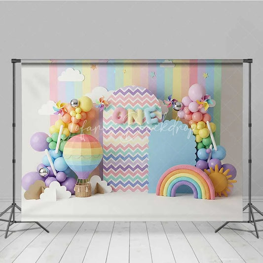 Lofaris Rainbow 1st Birthday Photography Backdrop Hot Air Balloon and Sun Party Banner