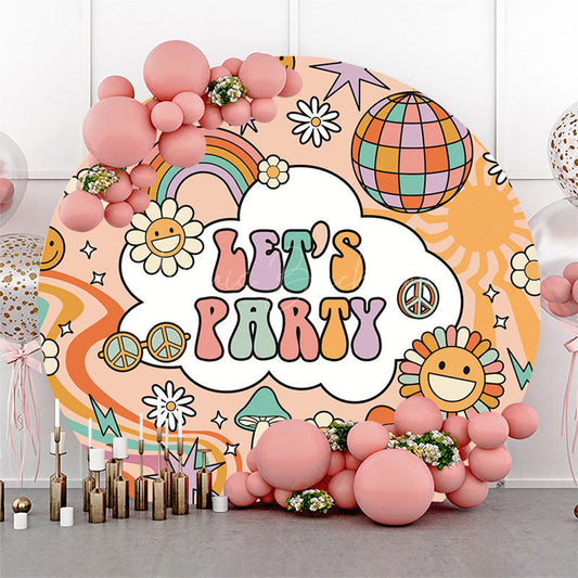 Lofaris Rainbow Ball Daisy Groovy Lets Party Round Backdrop