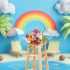 Lofaris Rainbow Blue Sunny Coconut Tree Summber Backdrop