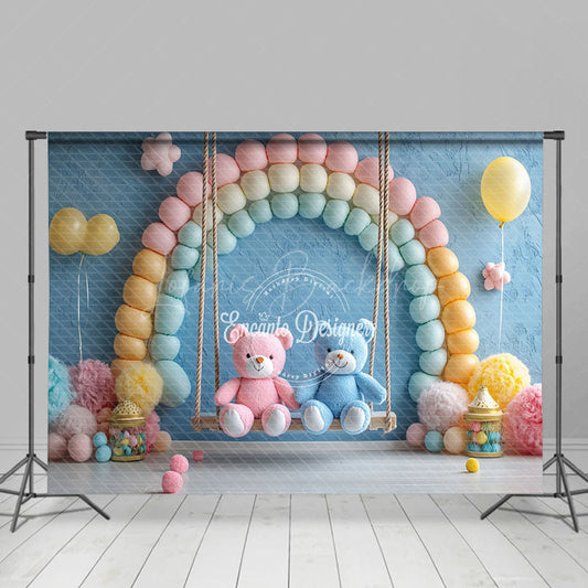 Lofaris Rainbow Blue Wall Swing Bear Cake Smash Backdrop