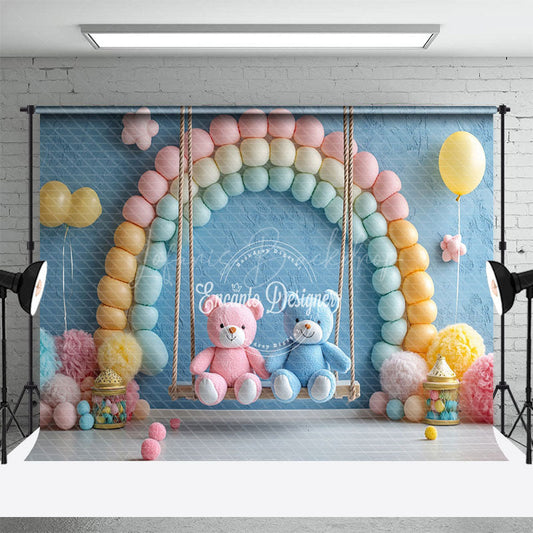 Lofaris Rainbow Blue Wall Swing Bear Cake Smash Backdrop