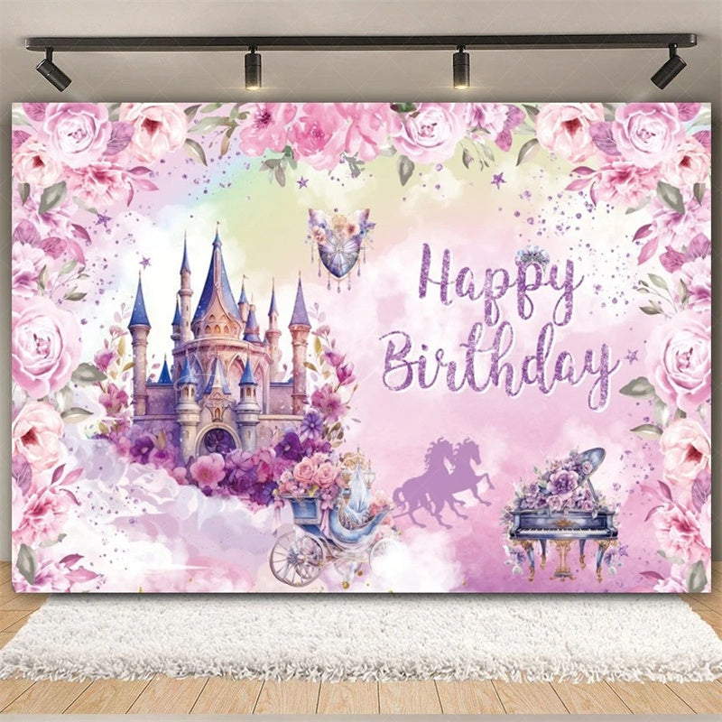 Lofaris Rainbow Castle Happy Birthday Backdrop Colorful Princess Party Decor Banner Fantasy Photo Booth Background for Kids