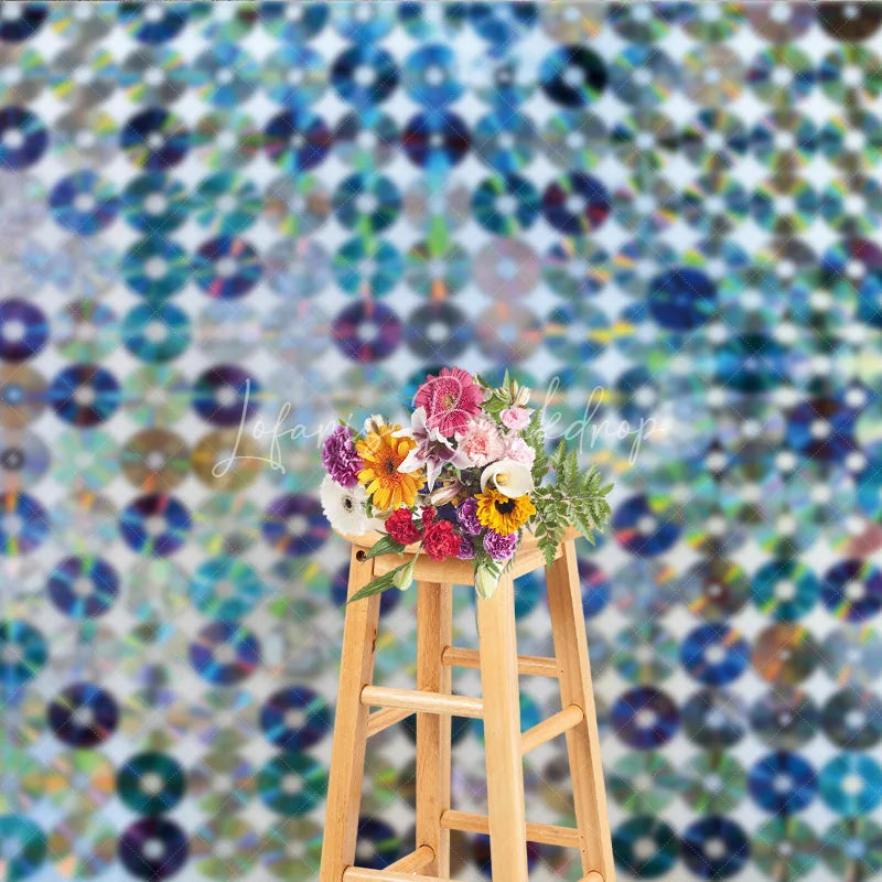 Lofaris Rainbow CD DVD Discs Backdrop Modern Music Dance Party Supplies for Retro Studio Decor