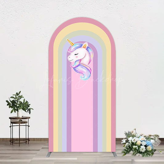 Lofaris Rainbow Color Curve Stripes Birthday Arch Backdrop