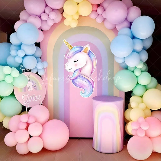 Lofaris Rainbow Color Curve Stripes Birthday Arch Backdrop