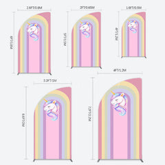 Lofaris Rainbow Color Curve Stripes Birthday Half Moon Arch Backdrop