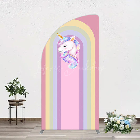 Lofaris Rainbow Color Curve Stripes Birthday Half Moon Arch Backdrop