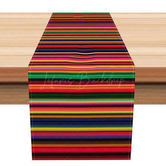 Lofaris Rainbow Color Serape Stripe Table Runner for Mexican Fiesta Cinco de Mayo Colorful Taco Tuesday Party Decor