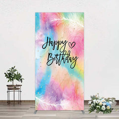 Lofaris Rainbow Colorful Feather Happy Birthday Rectangle Backdrop