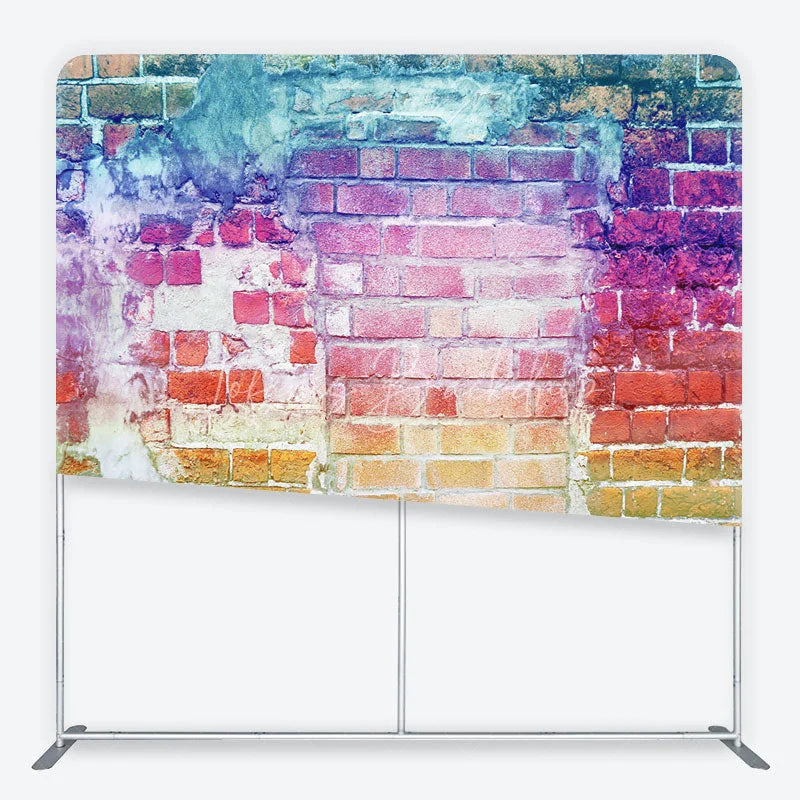 Lofaris Rainbow Distressed Brick Wall Tension Fabric Backdrop Colorful Urban Graffiti Photography Background