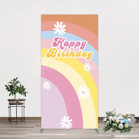 Lofaris Rainbow Floral Groovy Happy Birthday Rectangle Backdrop