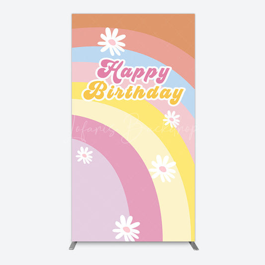 Lofaris Rainbow Floral Groovy Happy Birthday Rectangle Backdrop