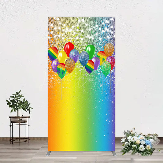Lofaris Rainbow Glitter Balloons LGBT Party Rectangle Backdrop
