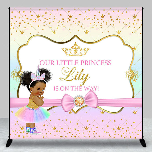 Lofaris Rainbow Gold Glitter Custom Name Baby Shower Backdrop