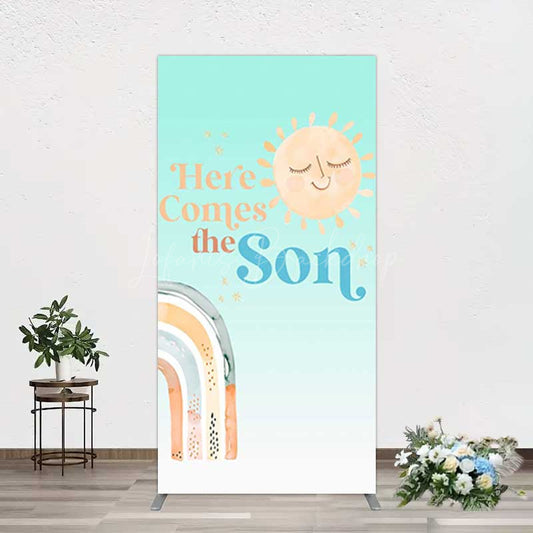 Lofaris Rainbow Here Comes The Sun Baby Shower Rectangle Backdrop