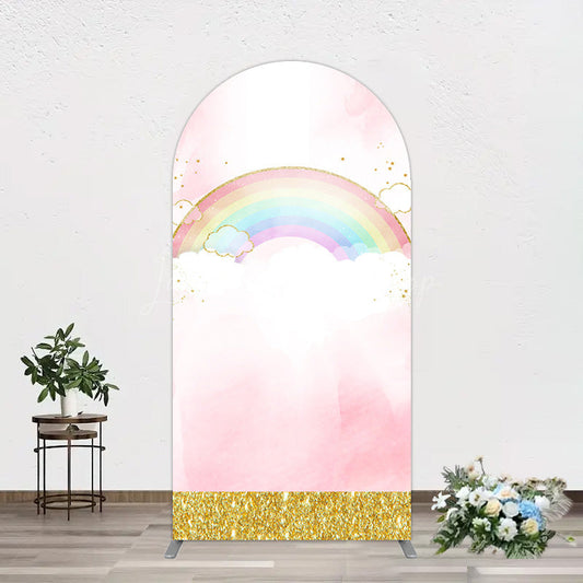 Lofaris Rainbow Pink Gold Glitter Birthday Arch Backdrop