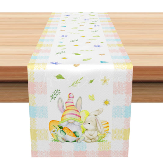 Lofaris Rainbow Plaid Bunny Floral Leaf Easter Table Runner