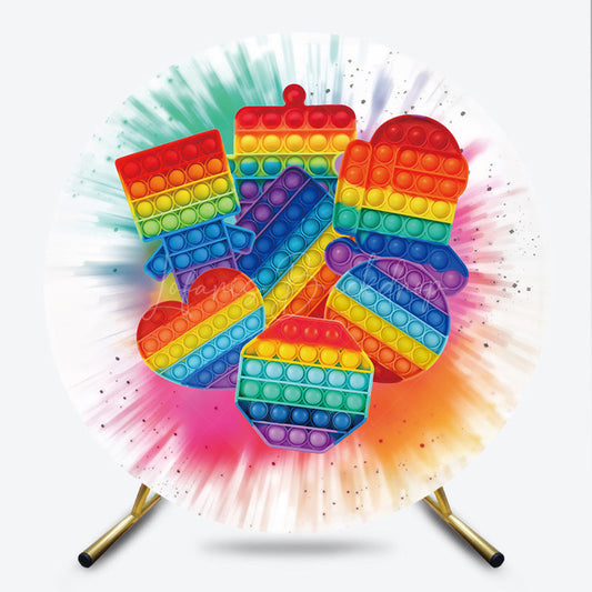 Lofaris Rainbow Pop It Fidget Toy Round Backdrop Kit Colorful Sensory Theme for Kids Birthday Party Photo Booth Decor