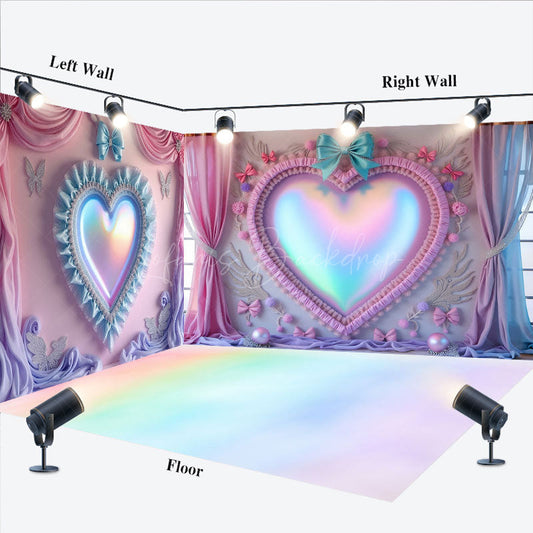 Lofaris Rainbow Princess Fairy Heart Mirror Room Set Backdrop