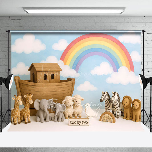 Lofaris Rainbow Sky Animal Two By Cake Smash Backdrop
