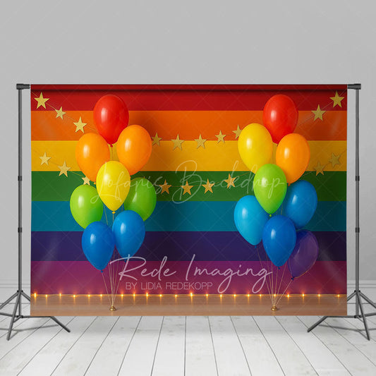 Lofaris Rainbow Stripe Wall Balloons Cake Smash Backdrop