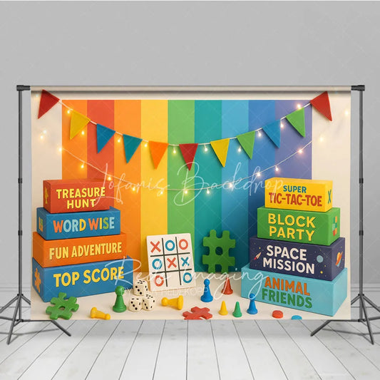 Lofaris Rainbow Stripes Board Game Photo Backdrop Space Mission and Block Party Photography Background