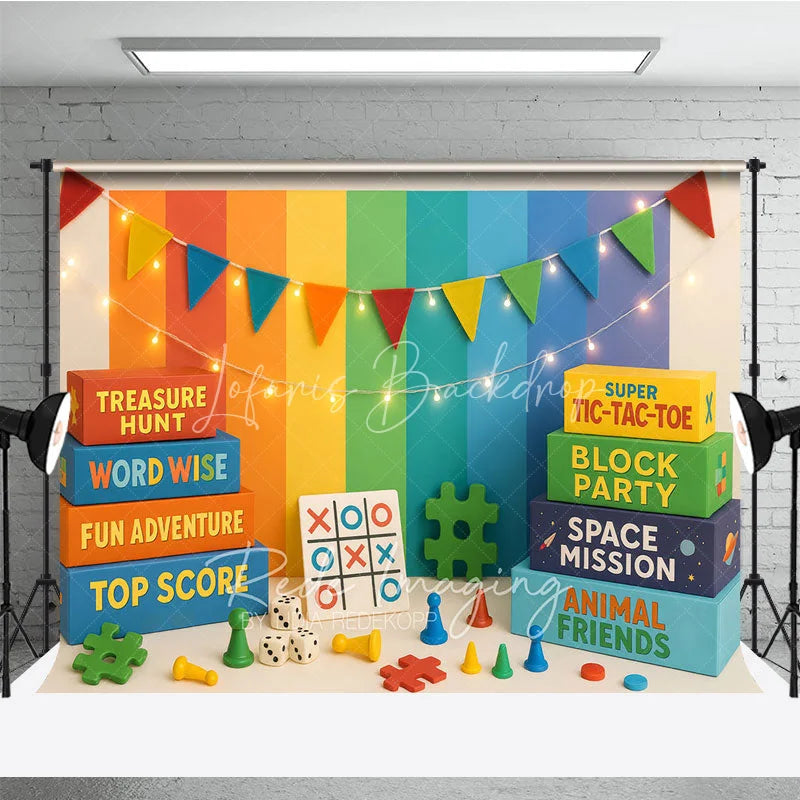 Lofaris Rainbow Stripes Board Game Photo Backdrop Space Mission and Block Party Photography Background