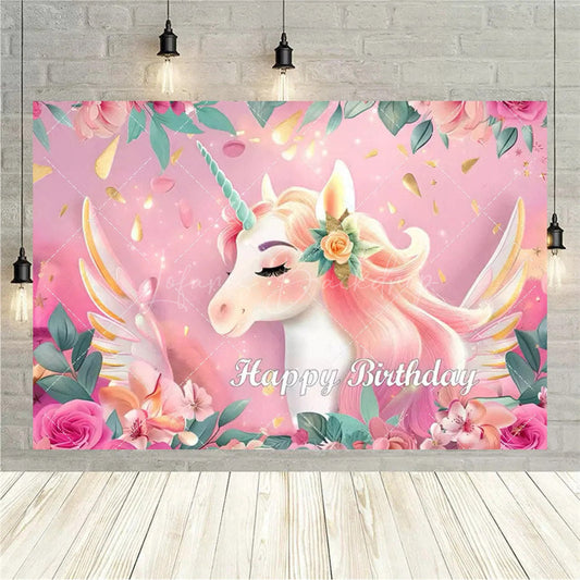 Lofaris Rainbow Unicorn Birthday Backdrop Magical Fantasy Party Girly Photo Booth Background Decor