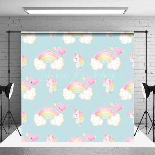 Lofaris Rainbow Unicorn Heart Cartoon Cake Smash Backdrop