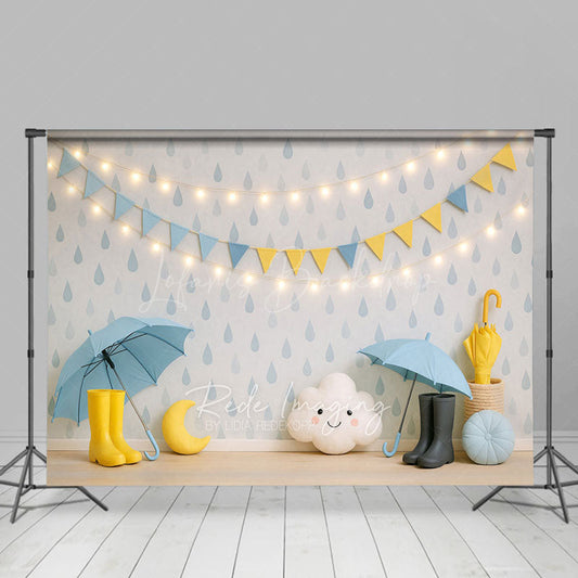 Lofaris Rainy Day With Umbrellas Cloudy Cake Smash Backdrop
