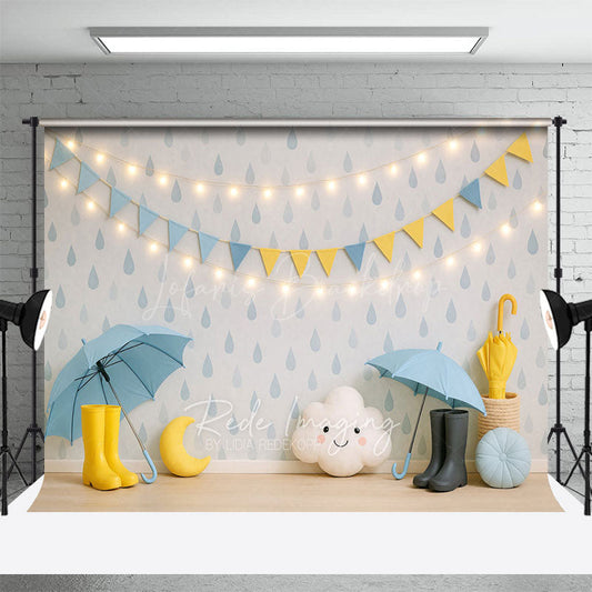 Lofaris Rainy Day With Umbrellas Cloudy Cake Smash Backdrop