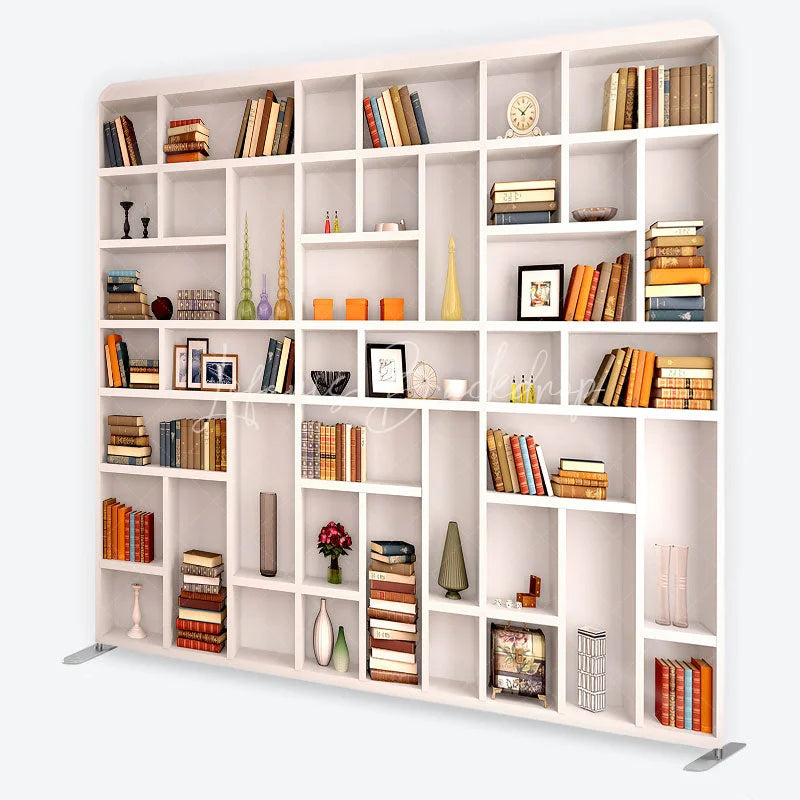 Lofaris Realistic Bookshelf with Classic Books and Elegant Decor Square Double-Sided Backdrop Study Library Photo Prop