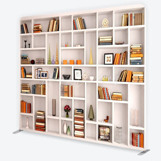 Lofaris Realistic Bookshelf with Classic Books and Elegant Decor Square Double-Sided Backdrop Study Library Photo Prop