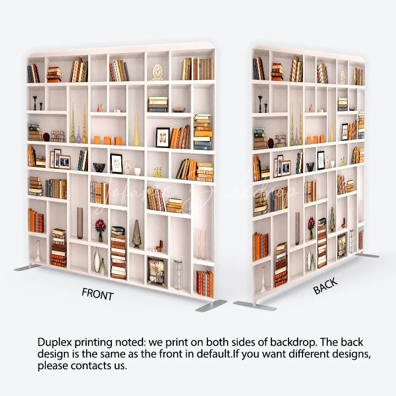 Lofaris Realistic Bookshelf with Classic Books and Elegant Decor Square Double-Sided Backdrop Study Library Photo Prop