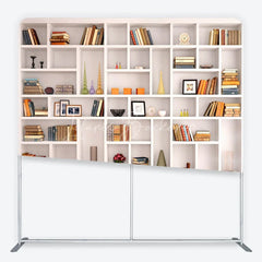 Lofaris Realistic Bookshelf with Classic Books and Elegant Decor Square Double-Sided Backdrop Study Library Photo Prop