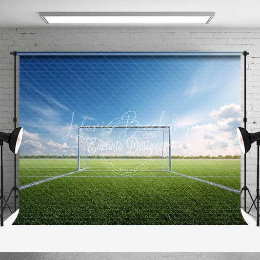 Lofaris Realistic Sports Soccer Field Goal Backdrop Green Grass Blue Sky Photography Background for Party