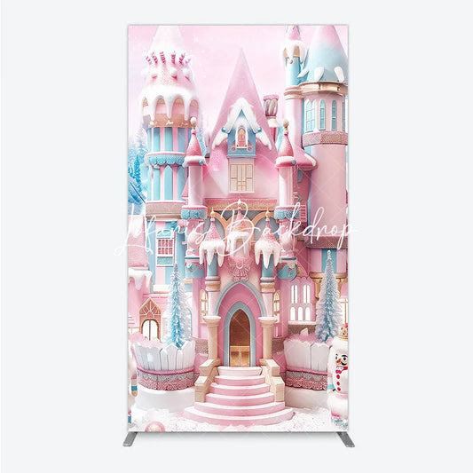 Lofaris Rectangle Arch Backdrop with Pink Blue Candy Castle Whimsical Winter Wonderland Holiday Party Decor