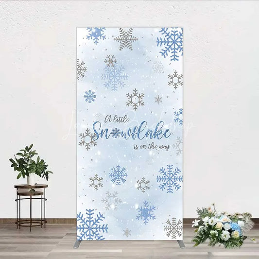 Lofaris Rectangle Backdrop A Little Snowflake Is On The Way Cover Winter Blue Silver Baby Shower Background Boy Party Prop