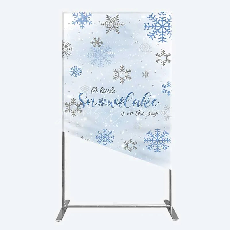 Lofaris Rectangle Backdrop A Little Snowflake Is On The Way Cover Winter Blue Silver Baby Shower Background Boy Party Prop