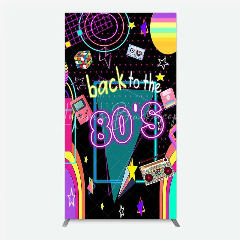 Lofaris Rectangle Backdrop Back to the 80s Neon Retro Cover Glow Party Graffiti Geometric Chiara Wall Background Birthday Decor