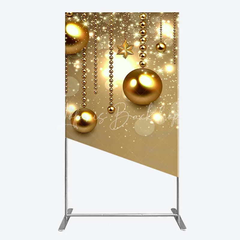 Lofaris Rectangle Backdrop Christmas Gold Baubles Luxury Hanging Ornaments Sparkle Cover