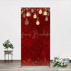 Lofaris Rectangle Backdrop Christmas Red Gold Ornaments Cover Winter Snowflake Glitter Chiara Wall Background Holiday Party Decor
