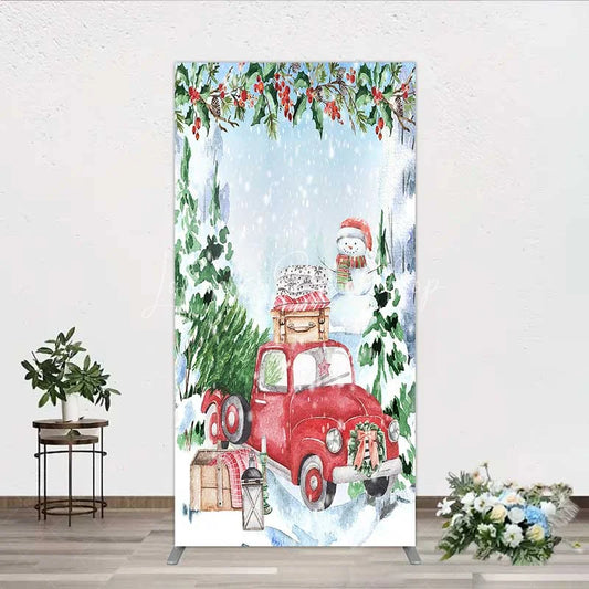 Lofaris Rectangle Backdrop Christmas Red Truck Winter Snow Cover Watercolor Pine Tree Xmas Decoration Holiday Party Photo Prop