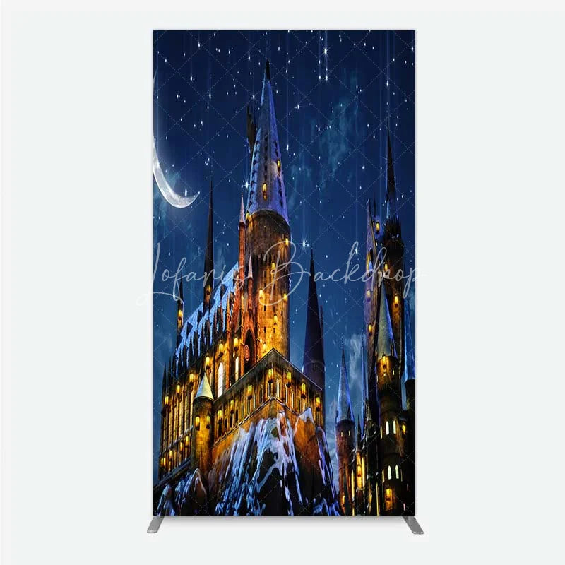Lofaris Rectangle Backdrop Magic Castle Night Wizard School Winter Moon Starry Sky Cover